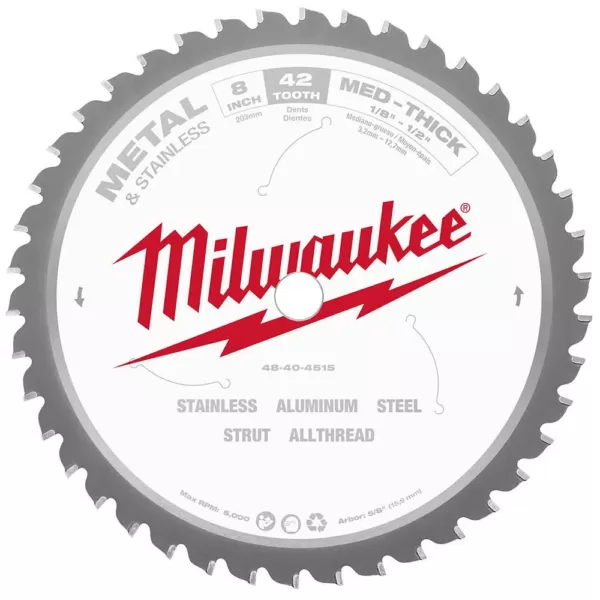 Milwaukee 8 in. x 42 Carbide Teeth Metal & Stainless Cutting Circular Saw Blade