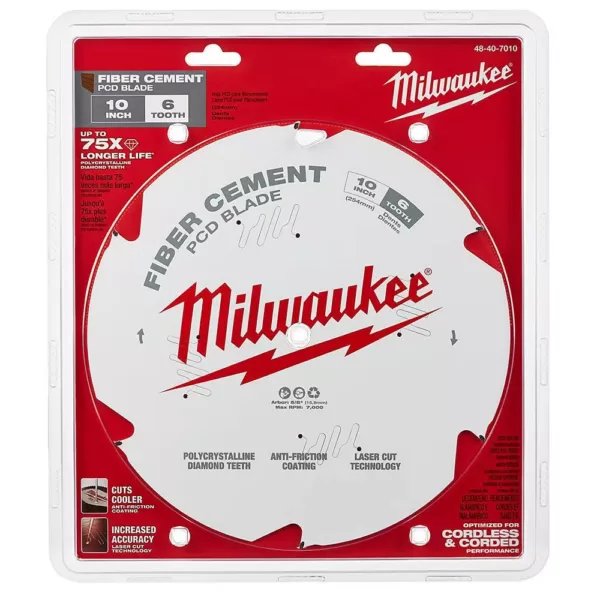 Milwaukee 10 in. x 6-Tooth Polycrystalline Diamond (PCD) Tipped Fiber Cement Cutting Saw Blade