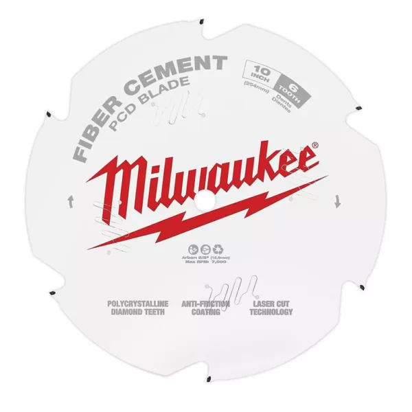 Milwaukee 10 in. x 6-Tooth Polycrystalline Diamond (PCD) Tipped Fiber Cement Cutting Saw Blade