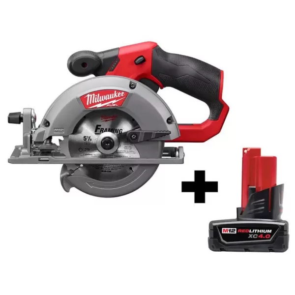 Milwaukee M12 FUEL 12-Volt Lithium-Ion Brushless 5-3/8 in. Cordless Circular Saw with 4.0 Ah M12 Battery