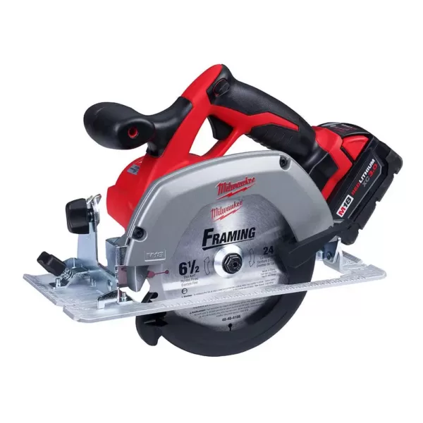 Milwaukee M18 18-Volt Lithium-Ion 6-1/2 in. Cordless Circular Saw Kit with Two 3.0 Ah Batteries, 24T Saw Blade, Charger, Tool Bag