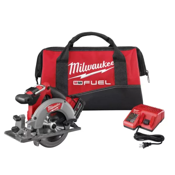 Milwaukee M18 FUEL 18-Volt Lithium-Ion Brushless Cordless 6-1/2 in. Circular Saw Kit with One 5.0 Ah Battery, Charger, Tool Bag