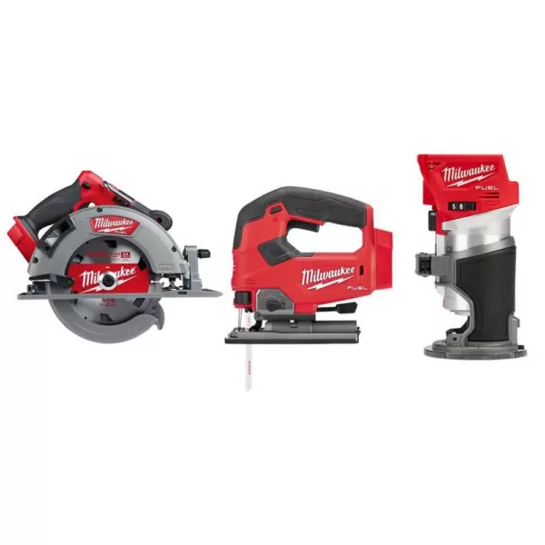 Milwaukee M18 FUEL 18-Volt Lithium-Ion Brushless 7-1/4 in. Cordless Circular Saw/Jigsaw/Compact Router Combo Kit (3-Tool)