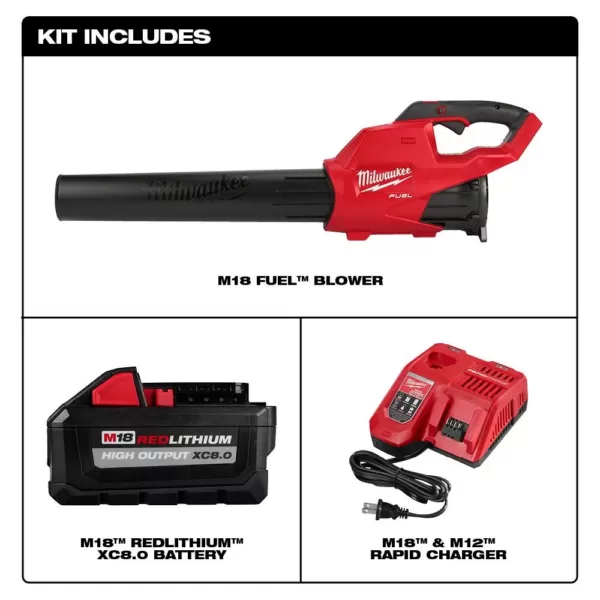 Milwaukee M18 FUEL 120 MPH 450 CFM 18-Volt Lithium-Ion Brushless Cordless Handheld Blower Kit with 8.0 Ah Battery, Rapid Charger