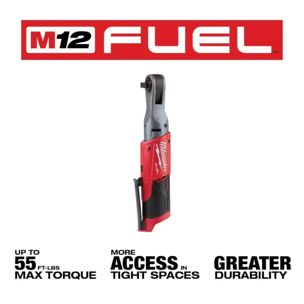 Milwaukee M12 FUEL 12-Volt Lithium-Ion Brushless Cordless 3/8 in. and 1/2 in. Ratchet with two 3.0 Ah Batteries