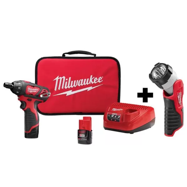 Milwaukee M12 12-Volt Lithium-Ion Cordless 1/4 in. Hex Screwdriver Kit with LED Light, Two 1.5Ah Batteries, Charger and Tool Bag