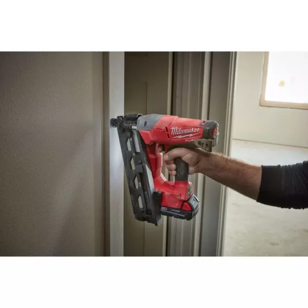 Milwaukee M18 FUEL 18-Volt Lithium-Ion Brushless Cordless 16-Gauge Angled Finish Nailer Kit with (1) 2.0Ah Battery, Charger & Bag