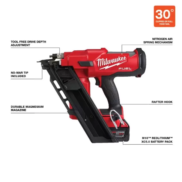 Milwaukee M18 FUEL 3-1/2 in. 18-Volt 30-Degree Lithium-Ion Brushless Framing Nailer Kit and Performance Safety Glasses with Gasket