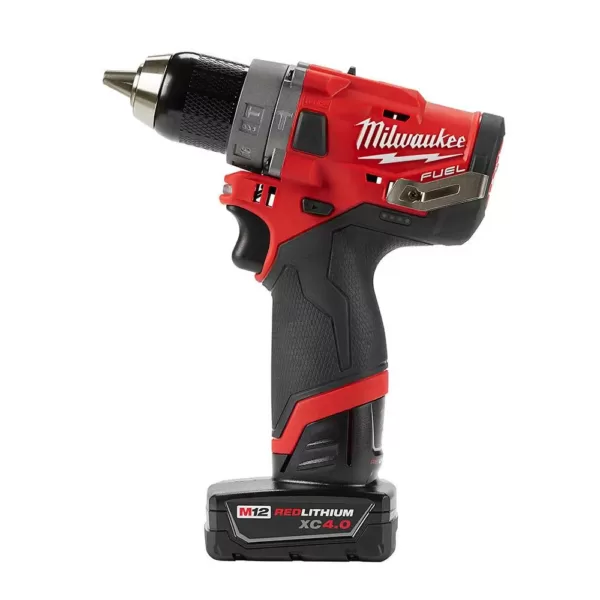 Milwaukee M12 FUEL 12-Volt Lithium-Ion Brushless Cordless 1/2 in. Hammer Drill Kit with 4.0 Ah and 2.0 Ah Battery and Hard Case