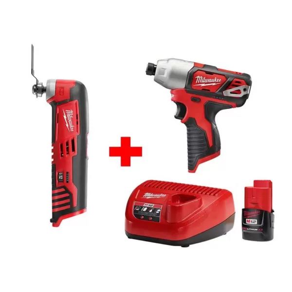 Milwaukee M12 12-Volt Lithium-Ion Cordless 1/4 in. Hex Impact and Multi-Tool Combo Kit with (1) 2.0Ah Battery and Charger