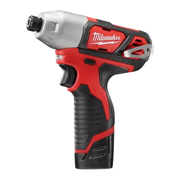 Milwaukee M12 12-Volt Lithium-Ion Cordless 1/4 in. Hex Impact and 3/8 in. Crown Stapler Combo Kit W/ (1) 2.0Ah Battery and Charger