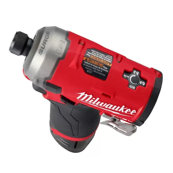 Milwaukee M12 FUEL SURGE 12-Volt Lithium-Ion Brushless Cordless 1/4 in. Hex Impact Driver Compact Kit with M12 Right Angle Drill