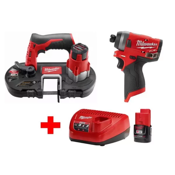 Milwaukee M12 FUEL 12-Volt Lithium-Ion Brushless Cordless 1/4 in. Hex Impact Driver/Bandsaw Combo Kit W/(1)2.0Ah Battery & Charger