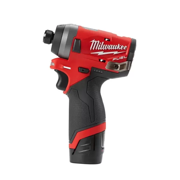 Milwaukee M12 FUEL 12-Volt Lithium-Ion Brushless Cordless 1/4 in. Hex Impact Driver Kit w/Two 2.0Ah Batteries, Charger&Hard Case