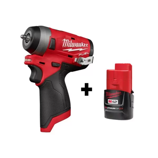 Milwaukee M12 FUEL 12-Volt Lithium-Ion Brushless Cordless Stubby 1/4 in. Impact Wrench with M12 2.0Ah Battery