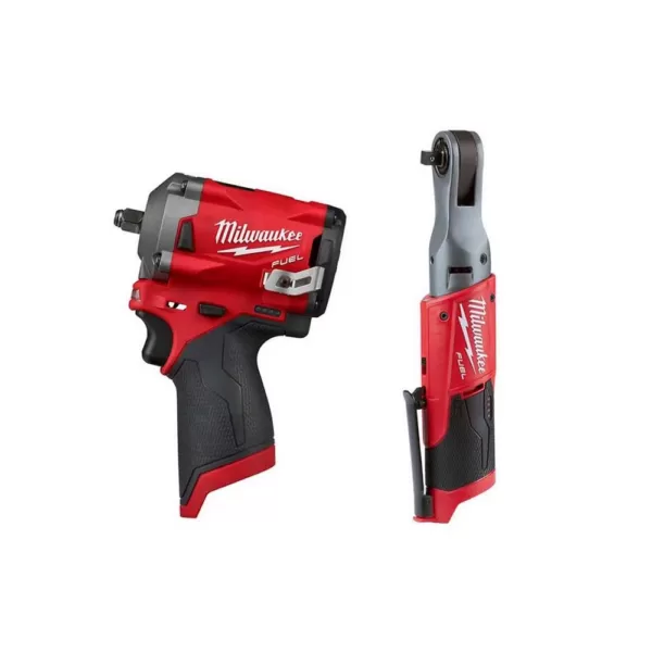 Milwaukee M12 FUEL 12-Volt Lithium-Ion Brushless Cordless Stubby 3/8 in. Impact Wrench and Ratchet Kit (Tool-Only Kit)