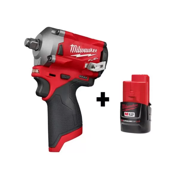 Milwaukee M12 FUEL 12-Volt Lithium-Ion Brushless Cordless Stubby 1/2 in. Impact Wrench with M12 2.0Ah Battery