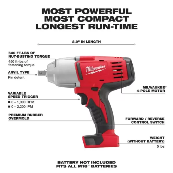 Milwaukee M18 18-Volt Lithium-Ion Cordless 1/2 in. Impact Wrench W/ Pin Detent (Tool Only)