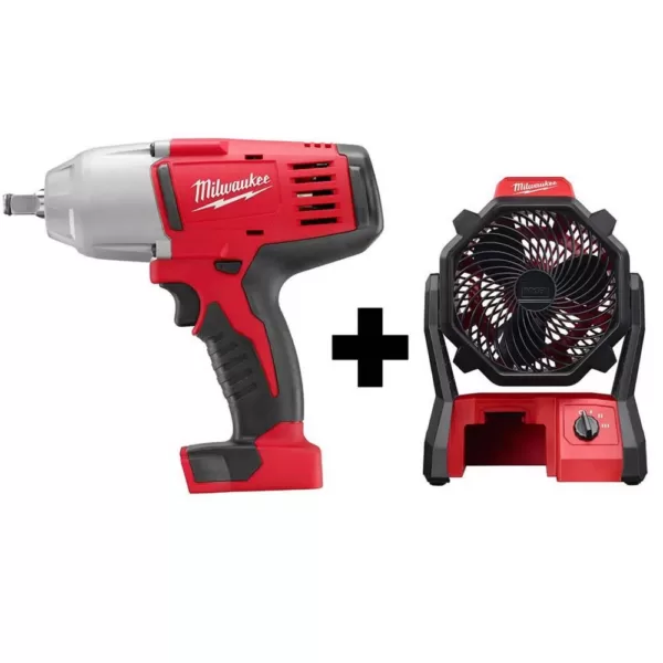 Milwaukee M18 18-Volt Lithium-Ion Cordless 1/2 in. Impact Wrench, Friction Ring with M18 Jobsite Fan