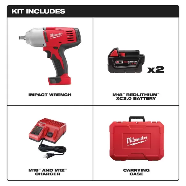 Milwaukee M18 1/2 in. 18-Volt Lithium-Ion Cordless Impact Wrench W/Friction Ring Kit W/(2) 3.0 Ah Batteries Charger and Hard Case