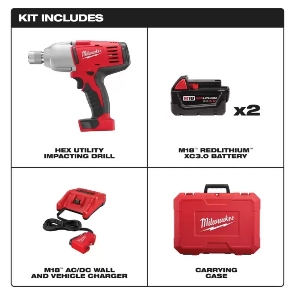 Milwaukee M18 18-Volt Lithium-Ion Cordless 7/16 in. Impact Wrench Kit W/(2) 3.0Ah Batteries, Charger, Hard Case