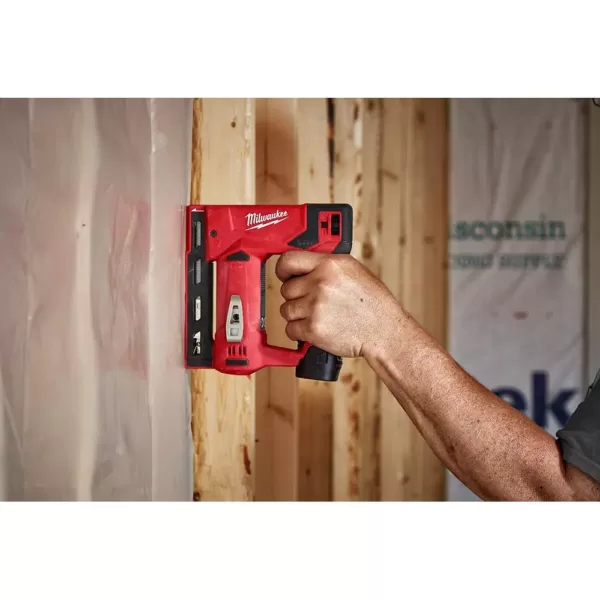 Milwaukee M12 12-Volt Lithium-Ion Cordless Jig Saw and 3/8 in. Crown Stapler Combo Kit W/ (1) 2.0Ah Battery and Charger