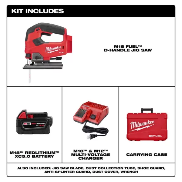 Milwaukee M18 FUEL 18-Volt Lithium-Ion Brushless Cordless Jig Saw Kit With (1) 5.0Ah Battery, Charger and Case