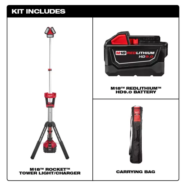 Milwaukee M18 18-Volt Lithium-Ion Cordless ROCKET LED Stand Light/Charger Kit with High Demand 9.0Ah Battery