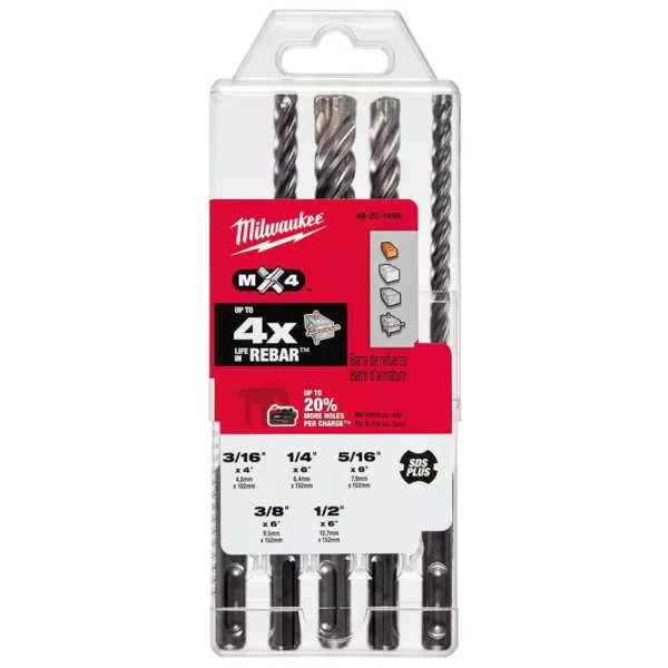 Milwaukee 4-Cutter SDS-Plus Carbide Hammer Drill Bit Kit (5-Piece)