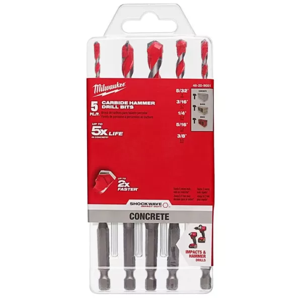 Milwaukee SHOCKWAVE Carbide Hammer Drill Bits Set (5-Pack)