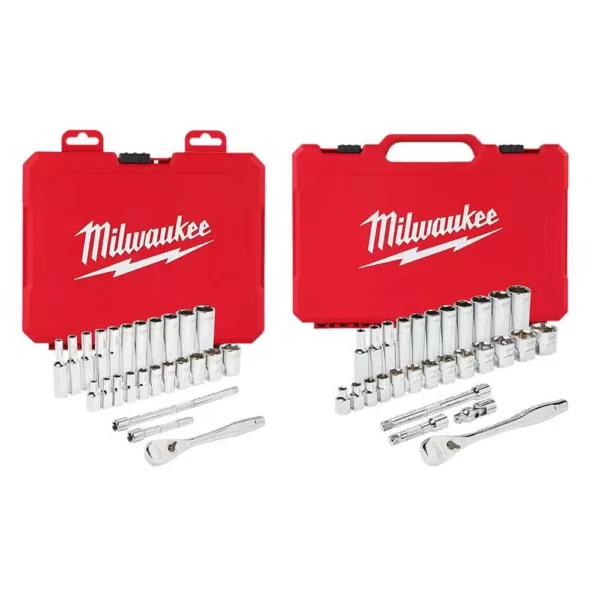 Milwaukee 1/4 in. and 3/8 in. Drive SAE Ratchet and Socket Mechanics Tool Set (54-Piece)