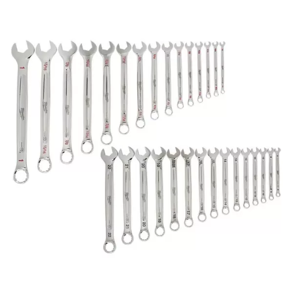 Milwaukee Combination SAE and Metric Wrench Mechanics Tool Set (30-Piece)