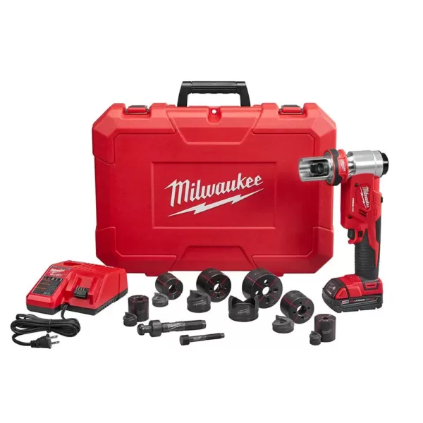 Milwaukee M18 18-Volt Lithium-Ion Cordless FORCE LOGIC 6 Ton Knockout Tool 1/2 in. to 2 in. Kit w/(1) 2.0 Ah Battery, Die Set