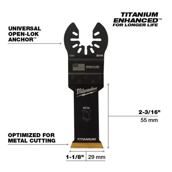 Milwaukee 1-1/8 in. Titanium Bi-Metal Universal Fit Wood and Metal Cutting Oscillating Multi-Tool Blade (1-Pack)