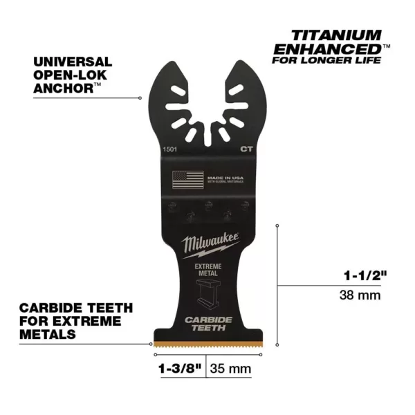 Milwaukee 1-3/8 in. Carbide Universal Fit Extreme Metal Cutting Oscillating Multi-Tool Blade (5-Pack)