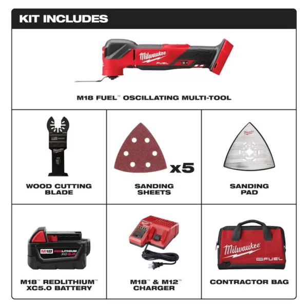 Milwaukee M18 FUEL 18-Volt Lithium-Ion Cordless Brushless Oscillating Multi-Tool Kit with one 5.0 Ah Battery, Charger and Tool Bag