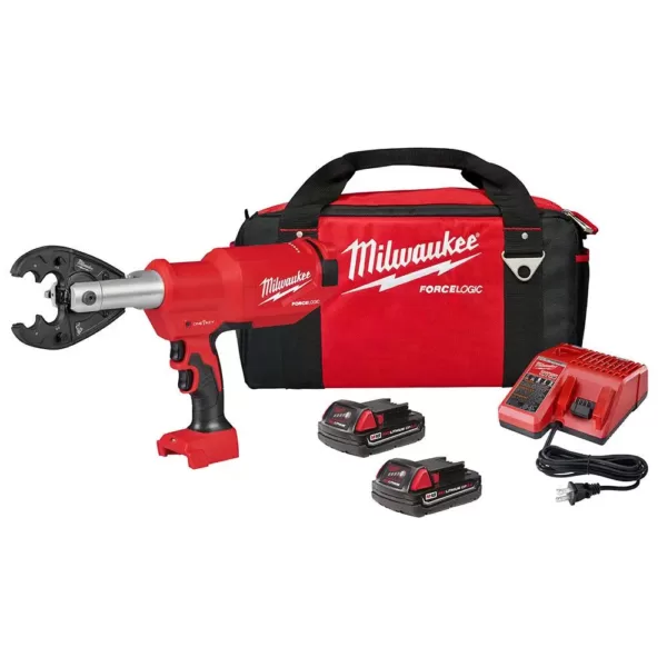 Milwaukee M18 18-Volt Lithium-Ion Cordless FORCE LOGIC 6-Ton Pistol Utility Crimping Kit with O-D3 Jaws and 2 Batteries