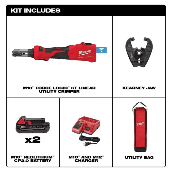 Milwaukee M18 18-Volt Lithium-Ion Cordless FORCE LOGIC 6-Ton Utility Crimping Kit with Kearney Jaw