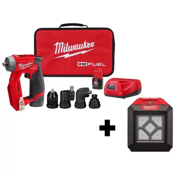 Milwaukee M12 FUEL 12-Volt Lithium-Ion Brushless Cordless 4-in-1 Installation 3/8 in. Drill Driver Kit W/ M12 Flood Light