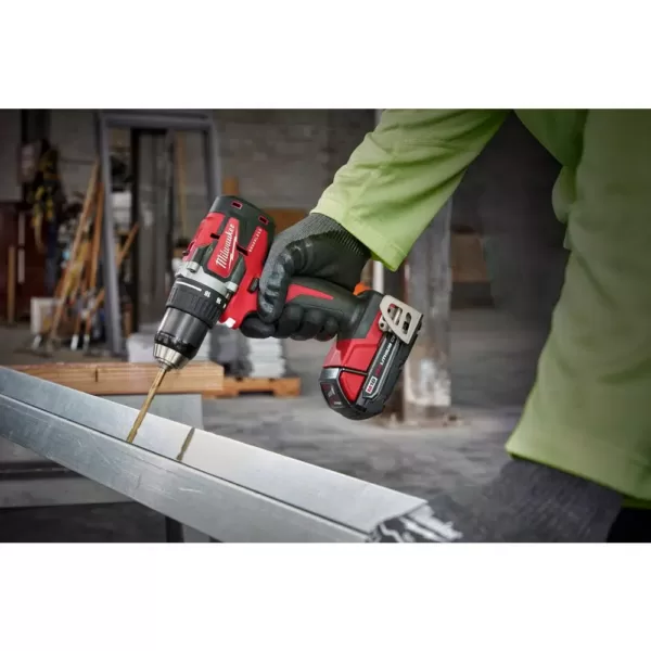 Milwaukee M18 18-Volt Lithium-Ion Brushless Cordless 1/2 in. Compact Drill/Driver Kit with (2) 2.0 Ah Batteries, Charger and Case