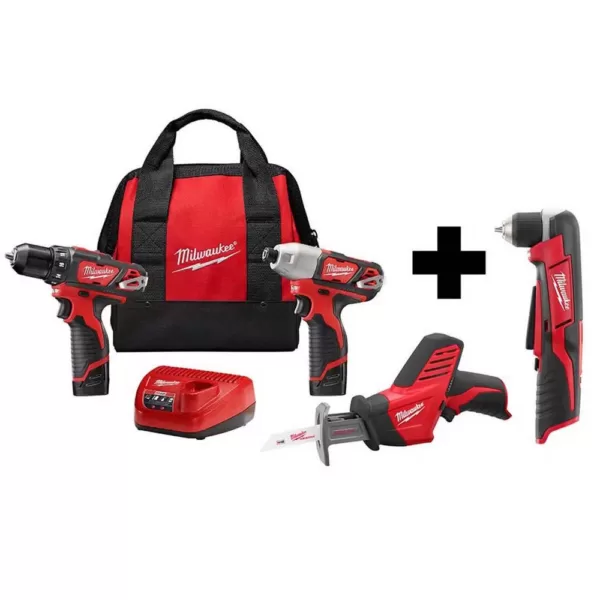 Milwaukee M12 12-Volt Lithium-Ion Cordless Combo Tool Kit (3-Tool) with M12 Right Angle Drill