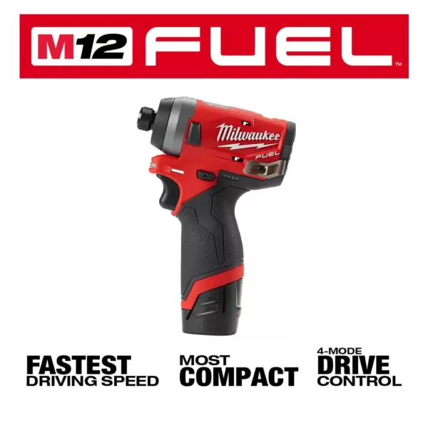 Milwaukee M12 FUEL 12-Volt Li-Ion Brushless Cordless Hammer Drill and Impact Driver Combo Kit (2-Tool)w/ M12 3/8 in. Ratchet