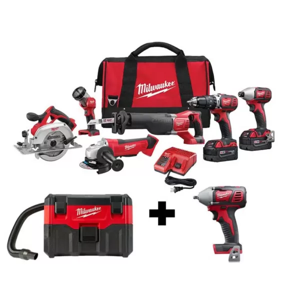 Milwaukee M18 18-Volt Lithium-Ion Cordless Combo Tool Kit (6-Tool) w/ Wet/Dry Vacuum and 3/8 in. Impact Wrench