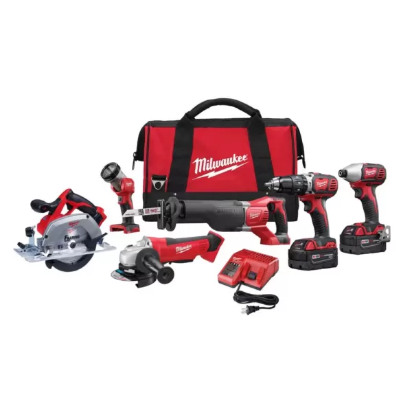 Milwaukee M18 18-Volt Lithium-Ion Cordless Combo Tool Kit (6-Tool) with Two 3.0 Ah Batteries, 1 Charger, 1 Tool Bag