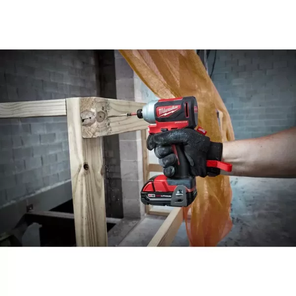 Milwaukee M18 18-Volt Lithium-Ion Brushless Cordless Compact Drill/Impact Combo Kit (2-Tool) W/ (2) 2.0Ah Batteries, Charger & Bag