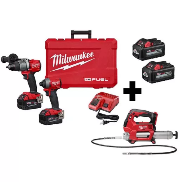 Milwaukee M18 FUEL 18-Volt Lithium-Ion Brushless Cordless Hammer Drill/ Grease Gun/Impact Driver Combo Kit (3-Tool)