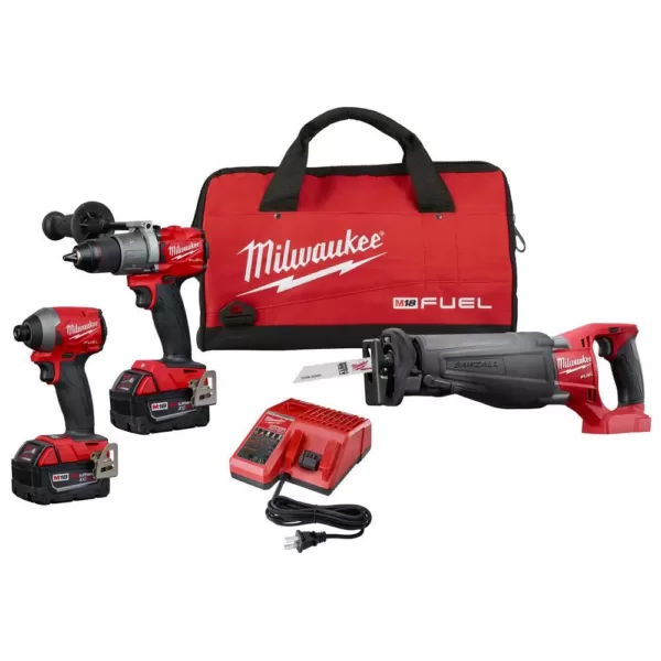 Milwaukee M18 FUEL 18-Volt Lithium-Ion Brushless Cordless Combo Kit (3-Tool) w/(2) 5Ah Batteries, Charger and Tool Bag