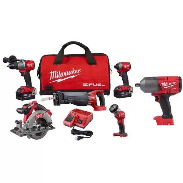 Milwaukee M18 FUEL 18-Volt Lithium-Ion Brushless Cordless Combo Kit (5-Tool) with  M18 FUEL 1/2 in. Impact Wrench