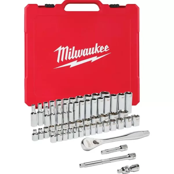 Milwaukee 3/8 in. Drive SAE/Metric Ratchet and Socket Mechanics Tool Set (56-Piece)