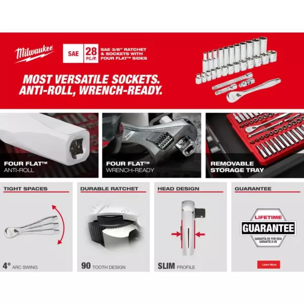 Milwaukee 3/8 in. Drive SAE Ratchet and Socket Mechanics Tool Set with Packout Case (28-Piece)